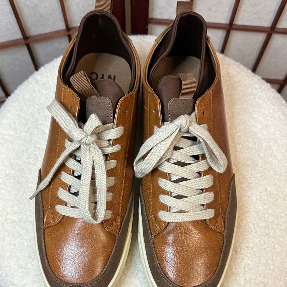 Men's Tan and Brown Leather Sneakers - Picture 7 of 8